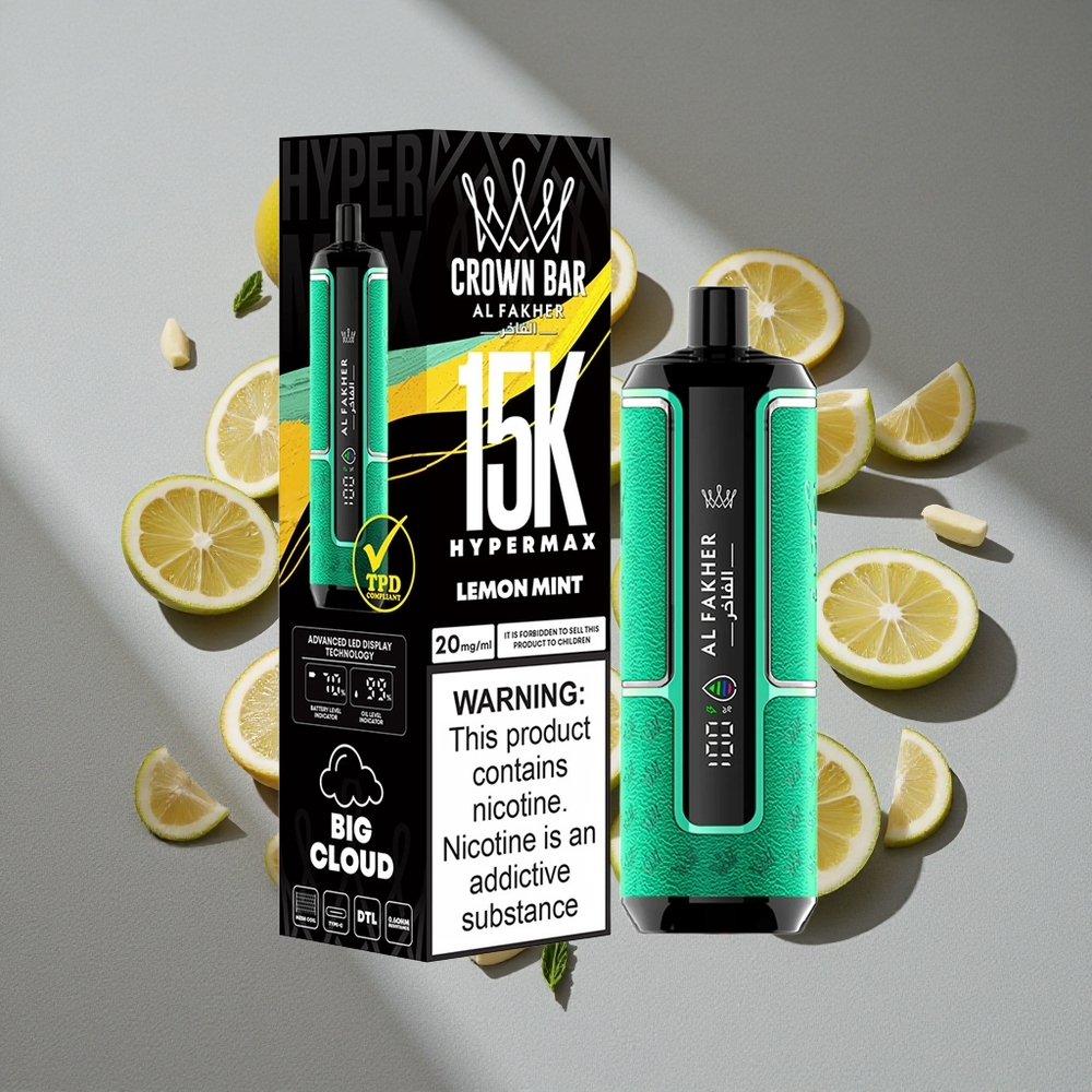 Al Fakher Crown Bar 15K Hypermax Desechable – 22ml y 15.000 Caladas – Limón Menta