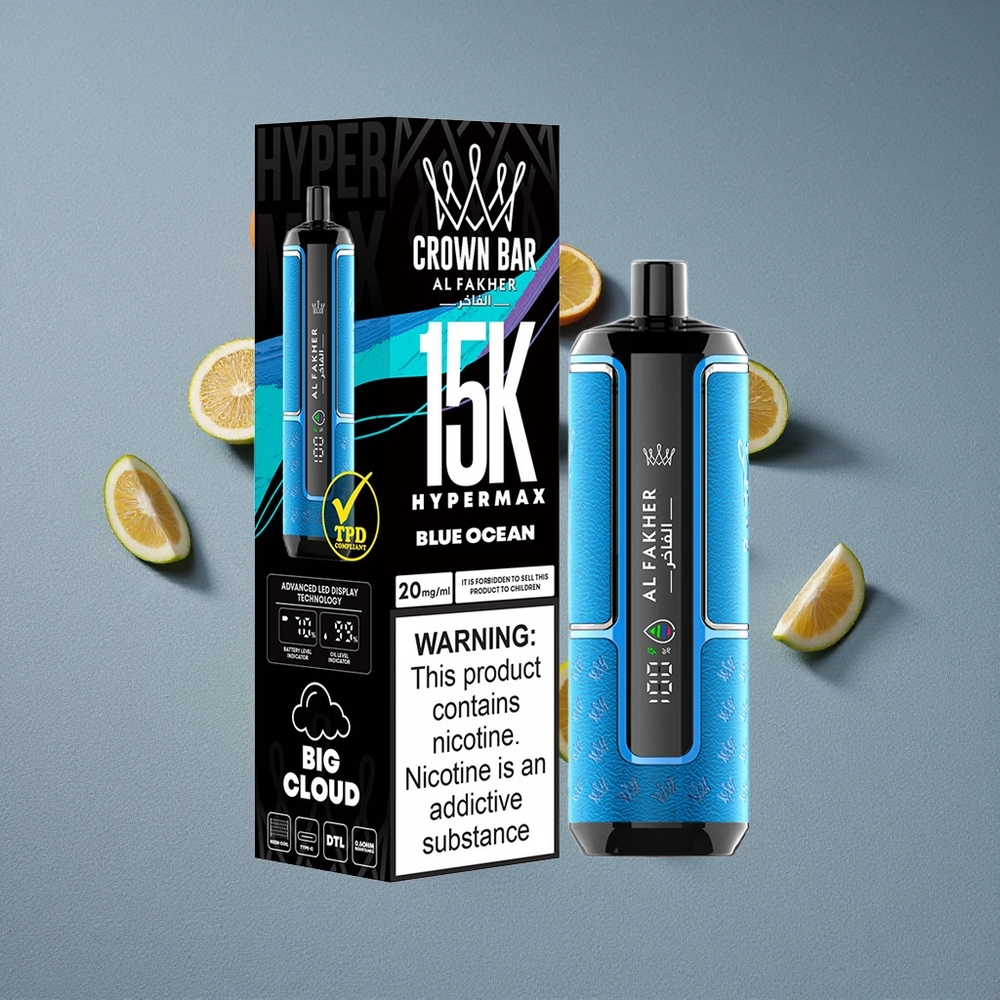 Al Fakher Crown Bar 15K Hypermax Vape Desechable Kit Océano Azul con 15.000 Caladas y 22ml de Líquido