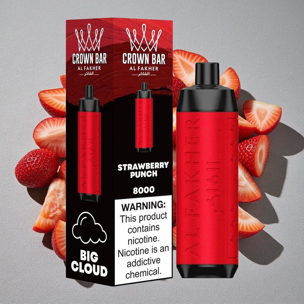 Al Fakher Crown Bar 8000 Crystal Vape Desechable Fresa Golpe con 8000 Caladas y 5mg de Nicotina