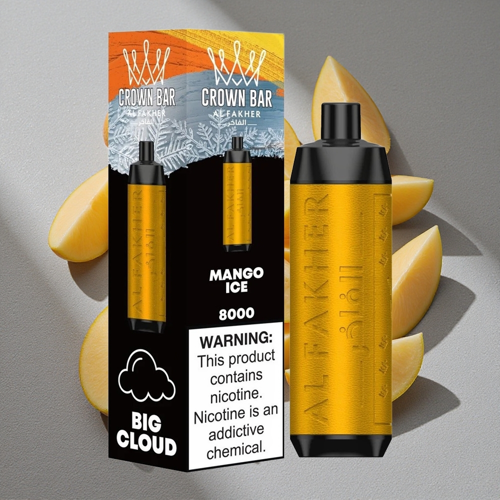 Al Fakher Crown Bar 8000 Crystal Vape Desechable Mango Hielo con 8000 Caladas y Batería de 600mAh