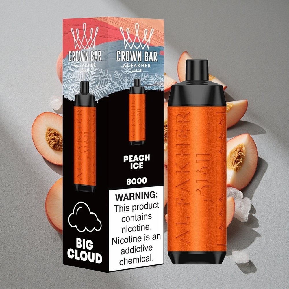 Al Fakher Crown Bar 8000 Crystal Vape Desechable Melocotón Hielo con 8000 Caladas y Batería de 600mAh
