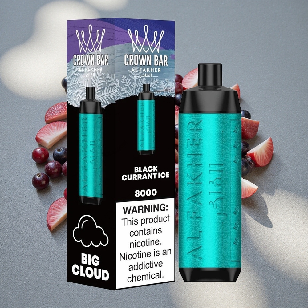 Al Fakher Crown Bar 8000 Crystal Vape Desechable con 8000 Caladas y 5mg de Nicotina - Grosella Negra y Hielo