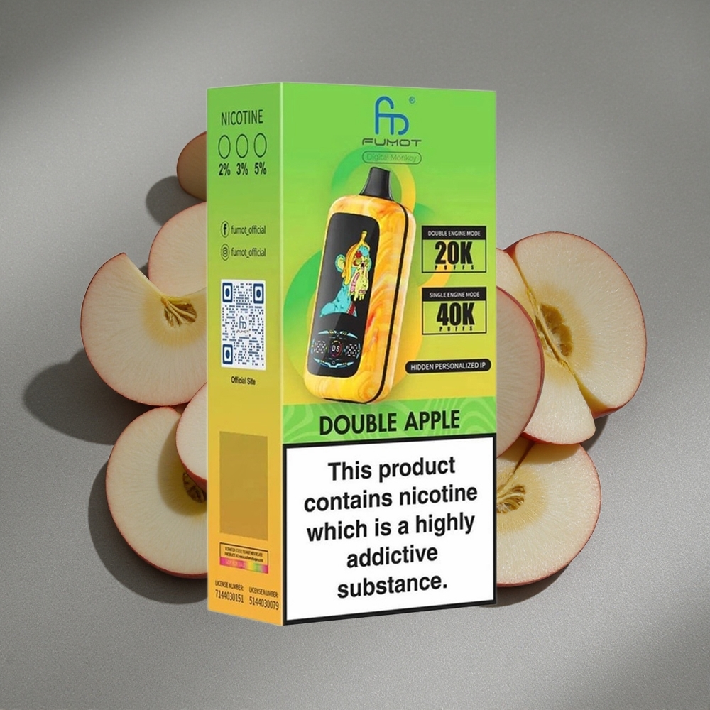 Fumot Digital Monkey Vape Desechable 40000 Caladas/Doble Manzana con Batería 850 MAH y Puerto Tipo-C