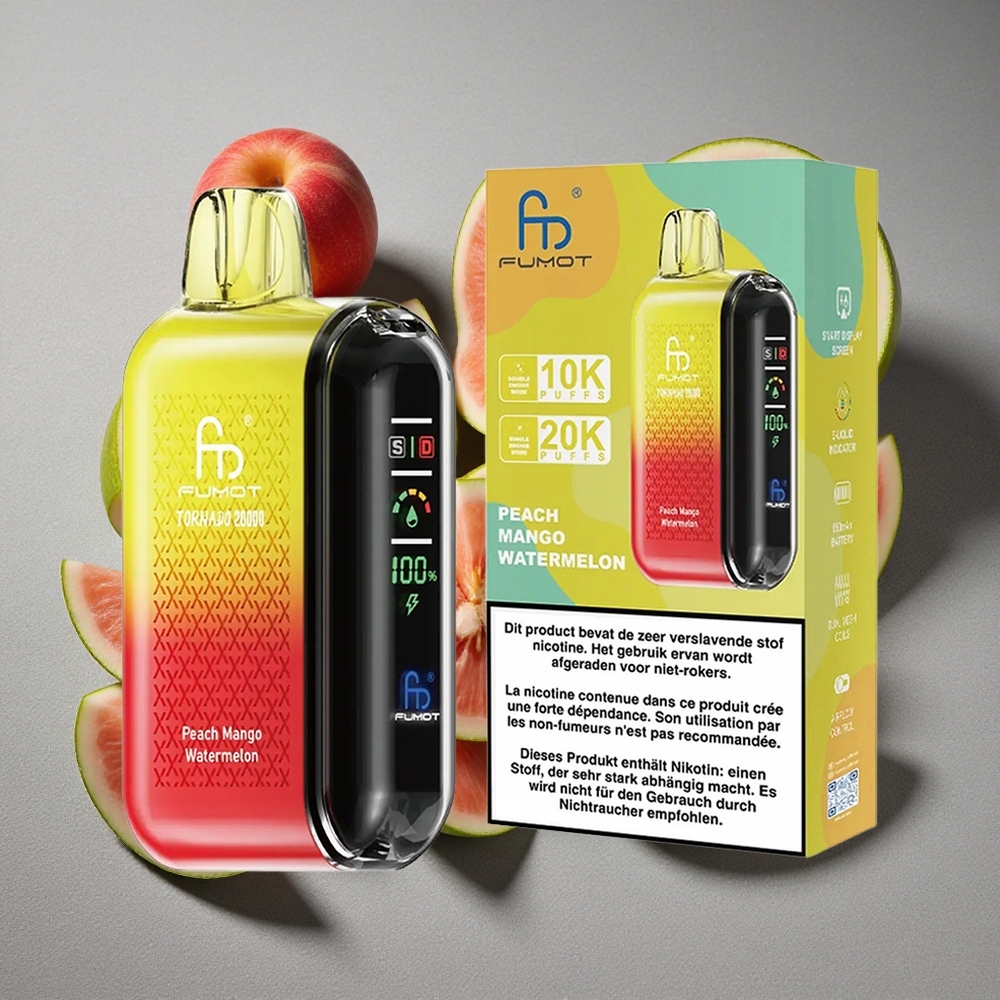 Fumot Tornado 20000 Caladas Desechable con 20ml de E-líquido y 850mAh de Batería - Durazno Mango Sandía