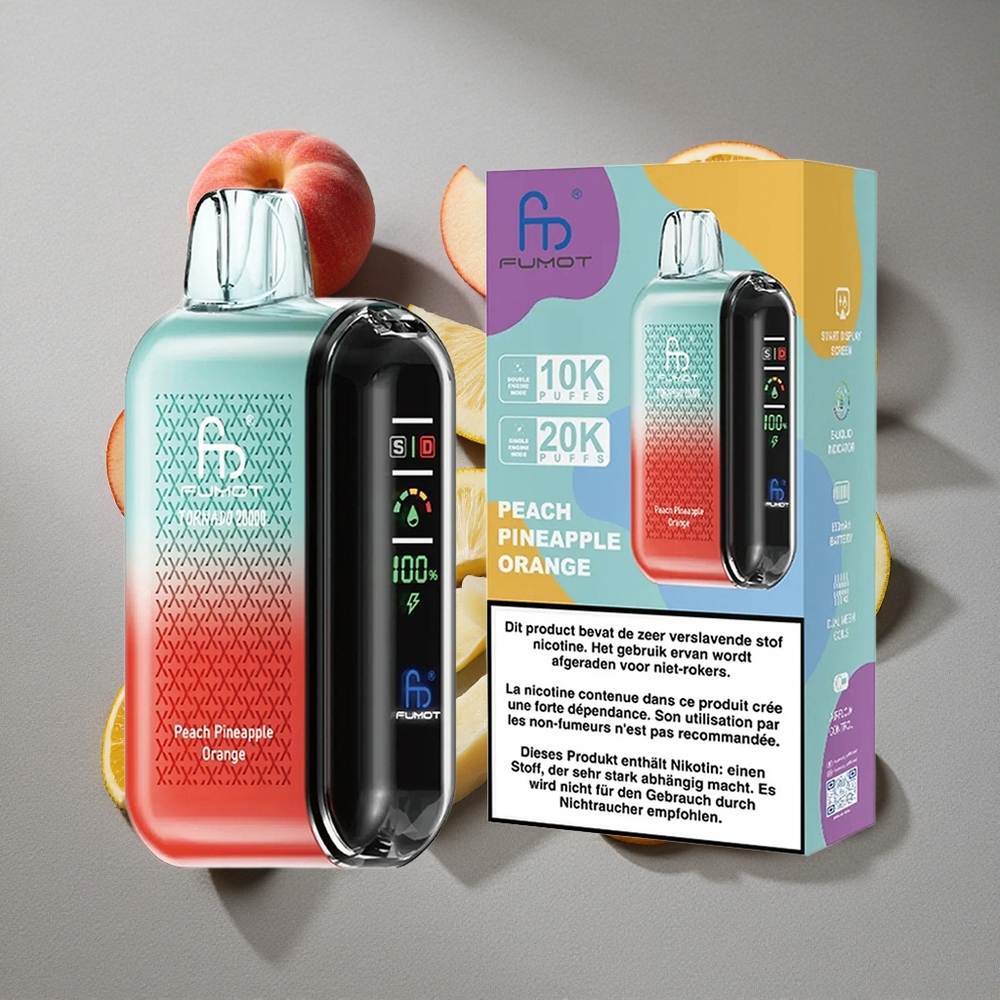 Fumot Tornado 20000 Caladas Desechable con 20ml de E-líquido y Sabor Melocotón Piña Naranja