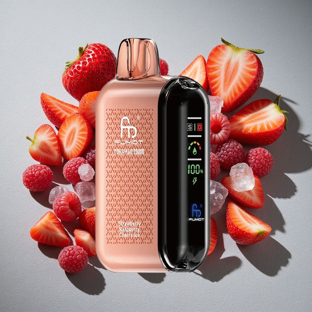 Fumot Tornado 20000 Caladas Fresa Frambuesa Cereza Hielo con Batería Recargable 850mAh y Control de Flujo de Aire