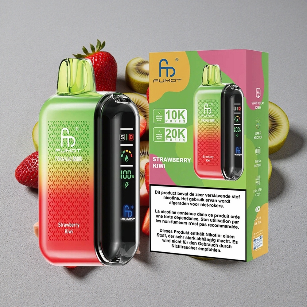 Fumot Tornado 20000 Caladas Fresa Kiwi con Batería Recargable 850mAh y Control de Flujo de Aire
