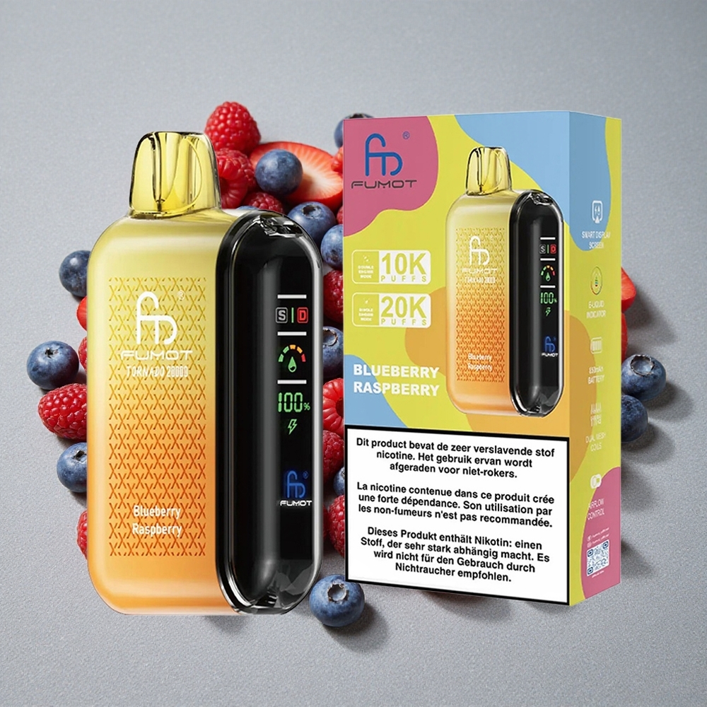 Fumot Tornado 20000 Caladas con Batería Recargable 850mAh y Sabor Arándano Frambuesa