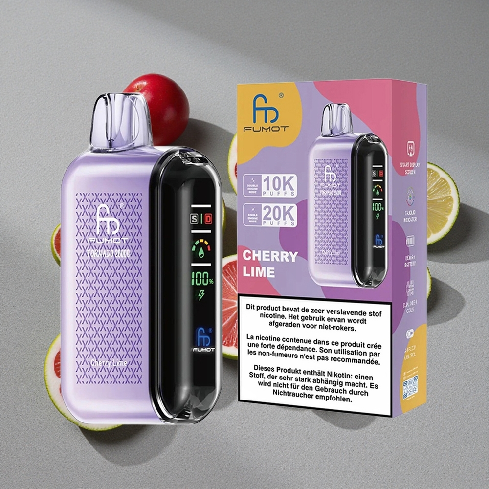 Fumot Tornado 20000 Caladas con Batería Recargable 850mAh y Sabor Cereza Lima