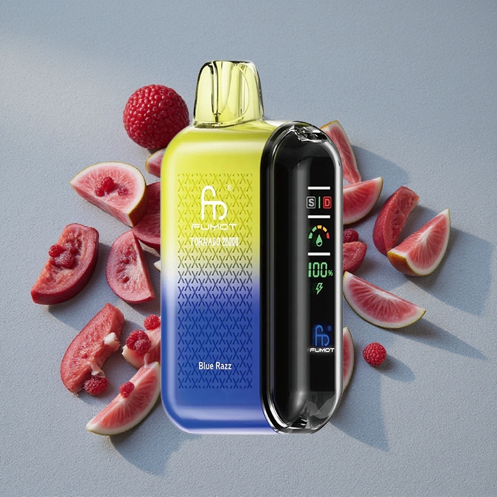 Fumot Tornado 20000 Caladas con Batería Recargable 850mAh y Sabor Razz Azul