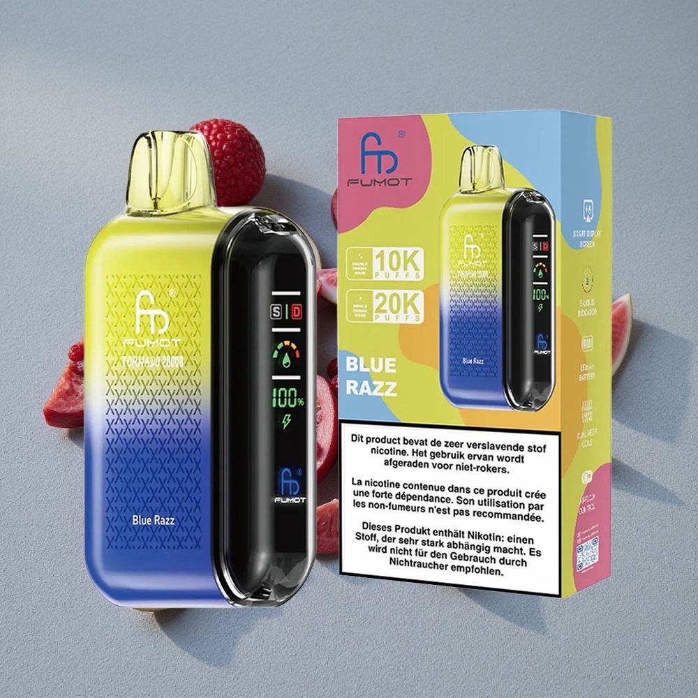 Fumot Tornado 20000 Caladas con Batería Recargable 850mAh y Sabor Razz Azul