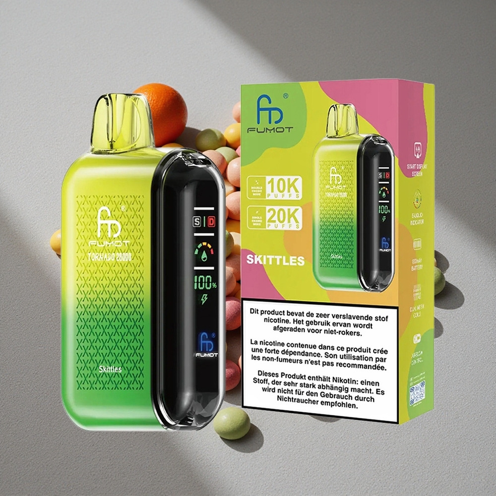 Fumot Tornado 20000 Caladas con Batería Recargable 850mAh y Sabor Skittles