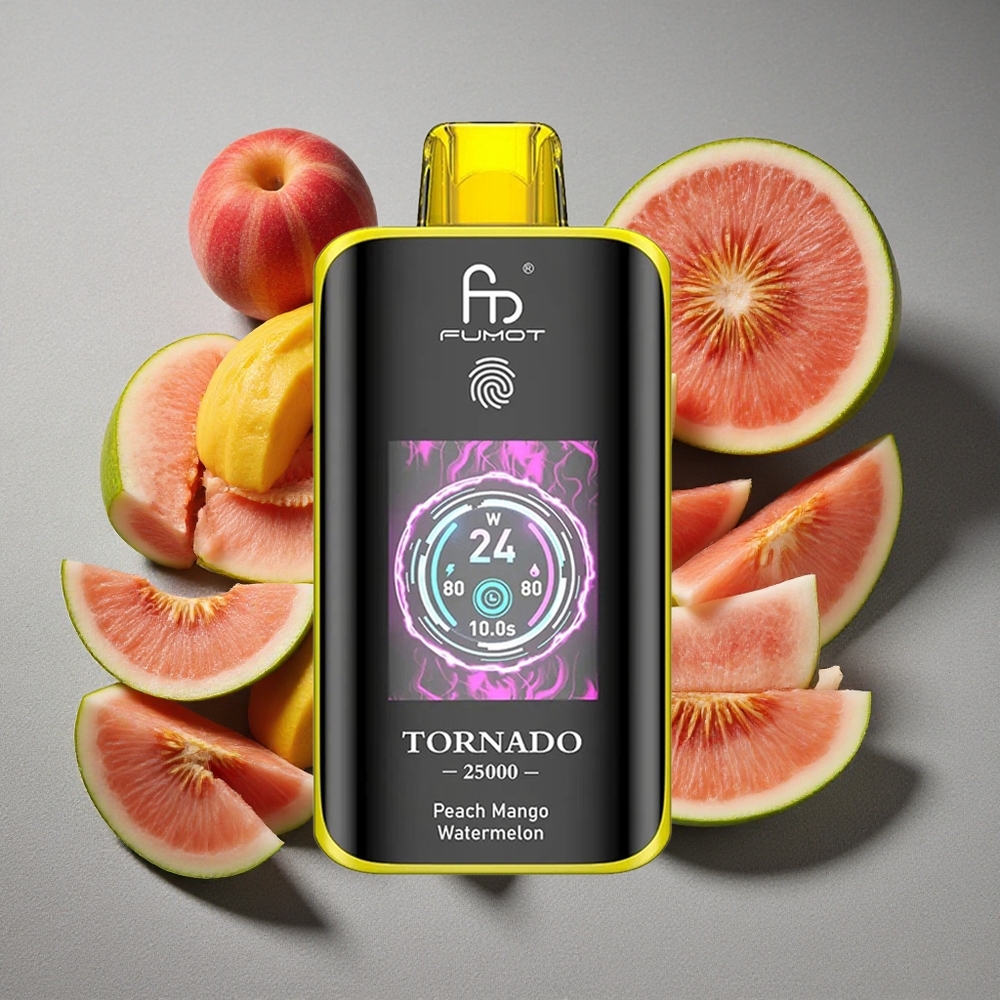 Fumot Tornado 25000 Caladas Melocotón Mango Sandía con Pantalla HD y Batería Recargable 700mAh
