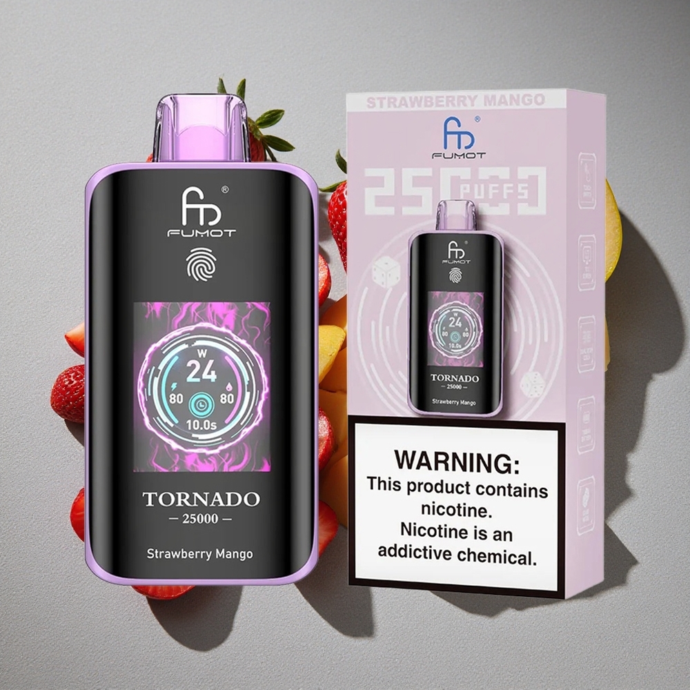 Fumot Tornado 25000 Caladas Vape Desechable Fresa Mango con Pantalla HD y Batería Recargable 700mAh