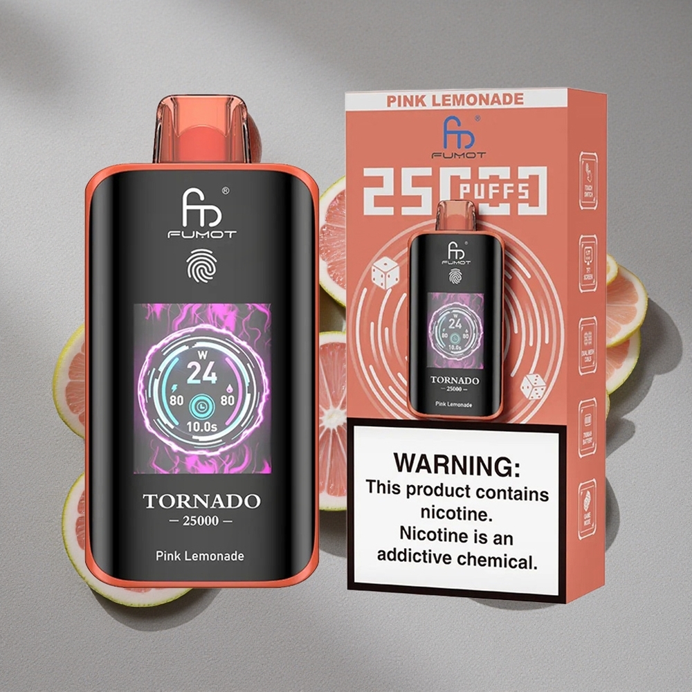 Fumot Tornado 25000 Caladas Vape Desechable Limonada Rosa con Pantalla HD y 20ml de E-líquido