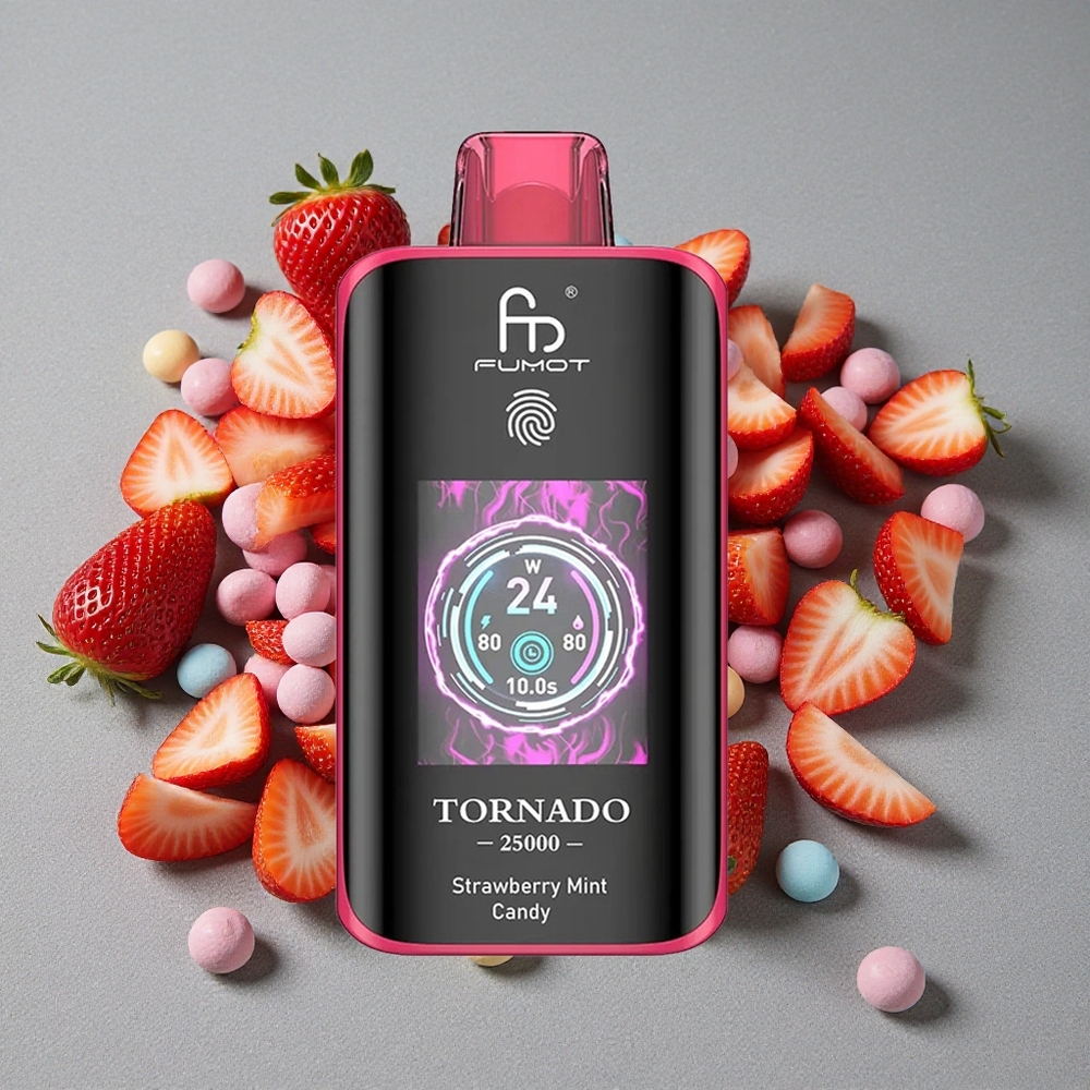 Fumot Tornado 25000 Caladas con Pantalla HD y Batería Recargable 700mAh - Caramelo de Menta y Fresa