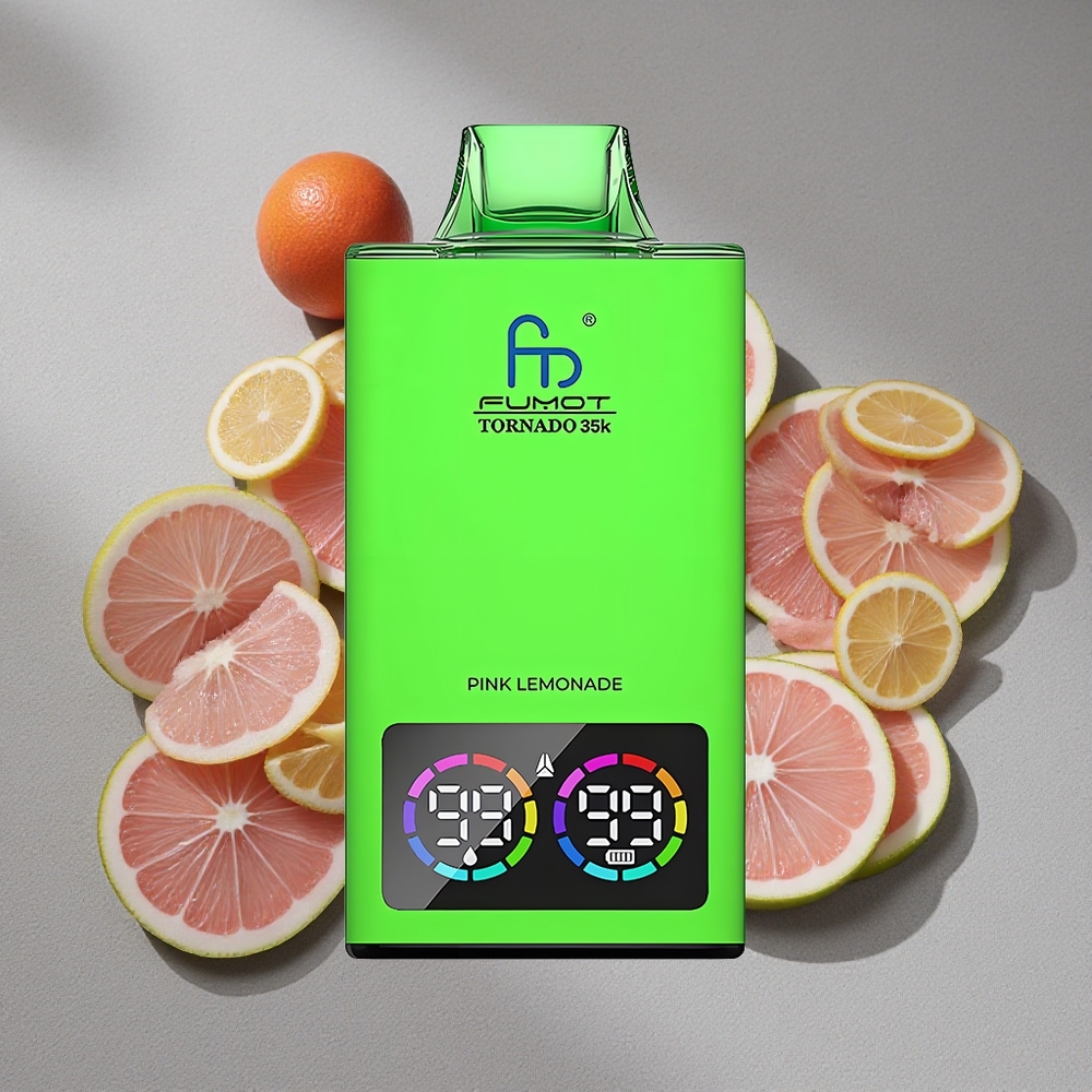 Fumot Tornado 35K Desechable Vape con Bobina Doble Malla y Luz RGB Variable Pink Lemonade (Limón Rosa)